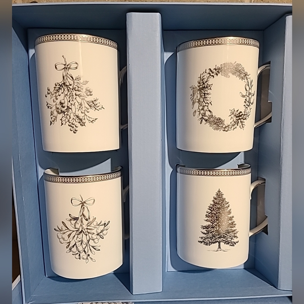 Wedgwood Winter White Mugs set of 4 Christmas Holiday